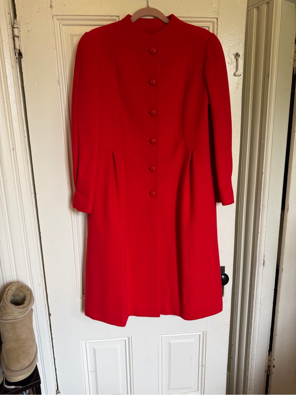 Vintage wool Classic Red Button-Front Women's coat size 14